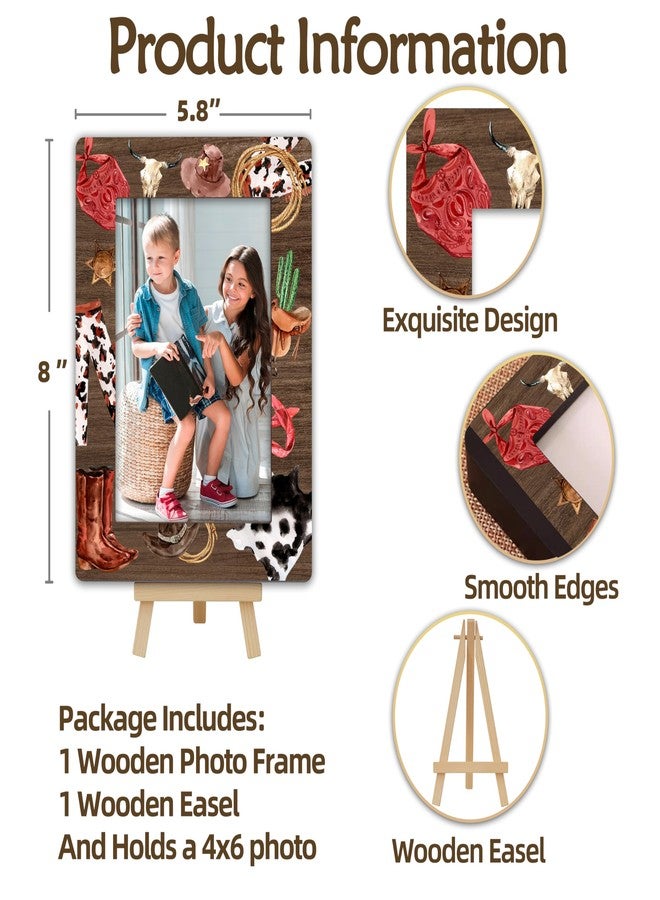 OXRUN Wild Western 4x6 Picture Frame, Cowboy Wooden Photo Frame with Easel, Display Photo Insert, Newborn Gifts, Nursery Decor - A08 - Image 2